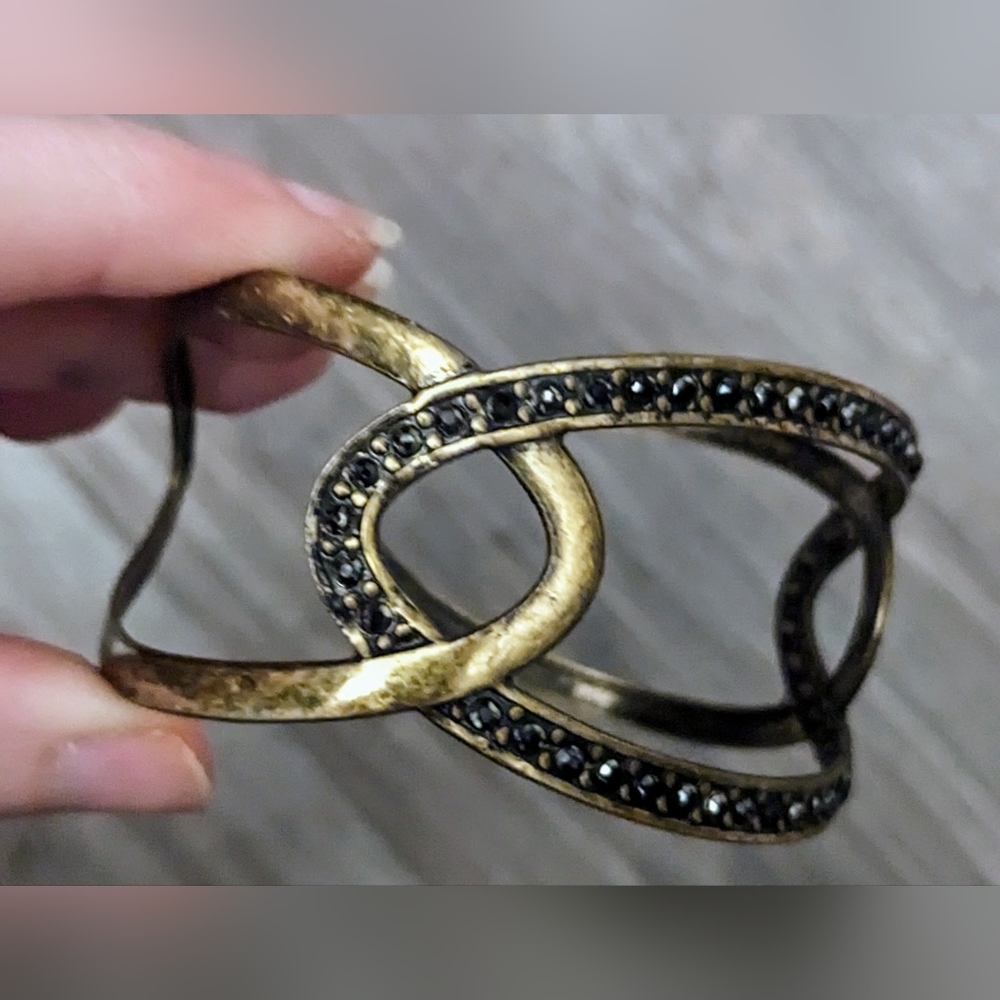 Vintage Interlocking Link Brass Cuff Bracelet W/ … - image 6